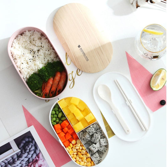 BENTO BOX - Compact Wooden Style Lunch Box | Oval