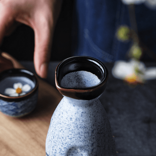 SAKE SET - Traditional Japanese Wave | Ceramic Bottle & Cups