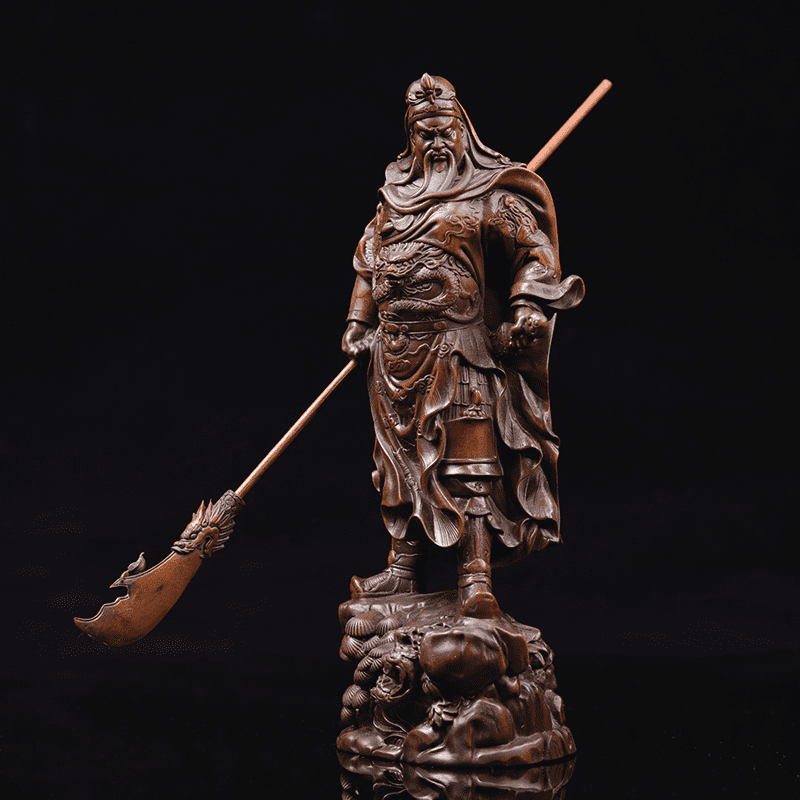 GUAN YU - God Of Wealth | Boxwood Carving Antique Ornaments 20cm myKyokutō