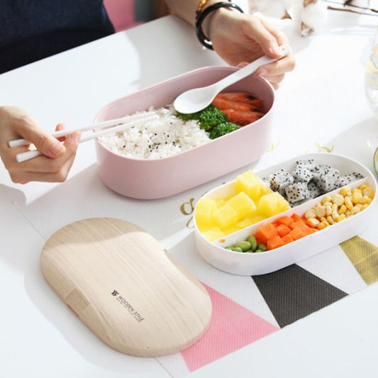 BENTO BOX - Compact Wooden Style Lunch Box | Oval