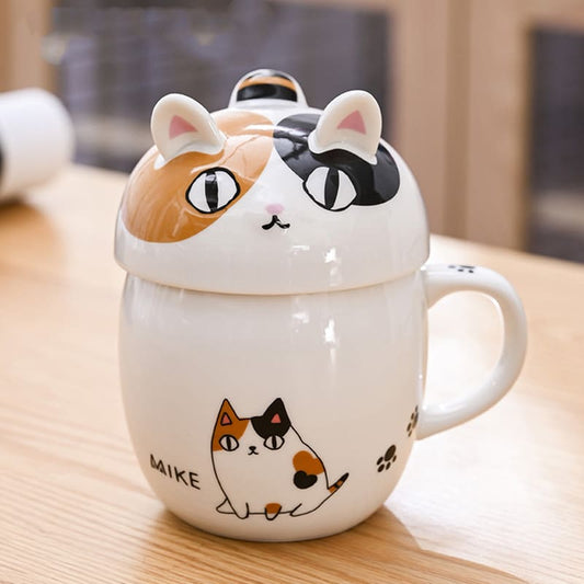 MUG - Japanese Style Cat Ceramic Mug With Lid | 300 ml