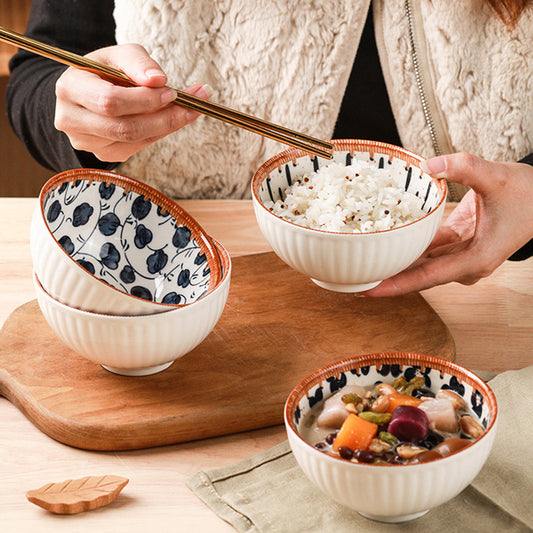 RICE BOWL SET - Hand-painted Floral Ceramic | Japanese Style