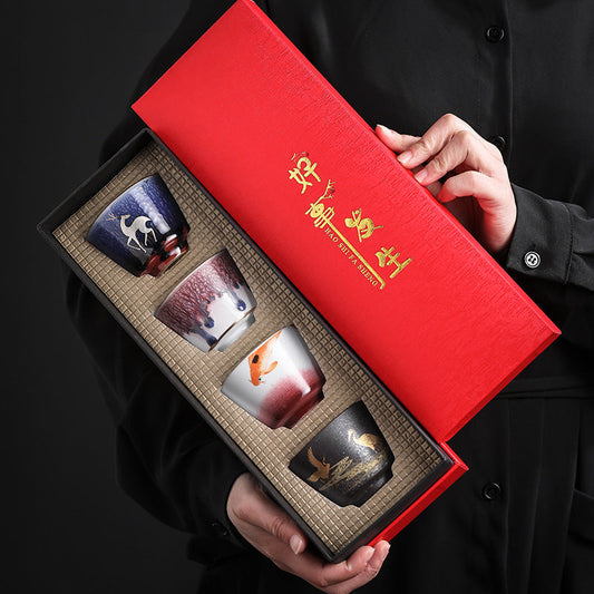 TEA CUP SET - Hao Shi Fa Sheng Gift Box | Handmade Ceramic