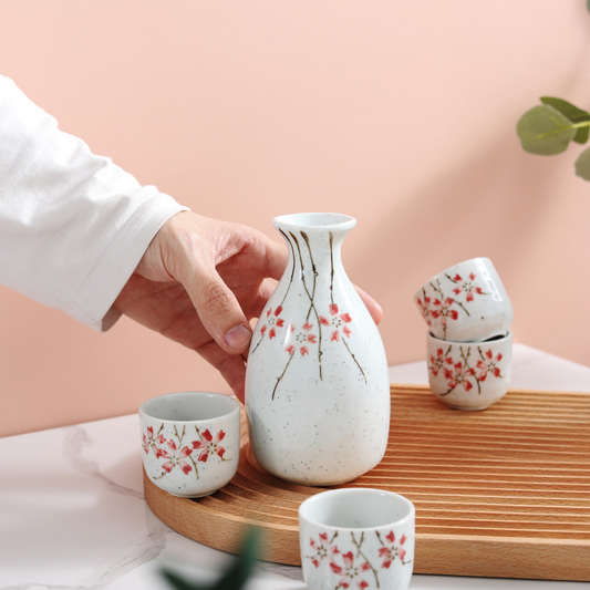 SAKE SET - Japanese Yanagizakura | Ceramic Bottle & Cups