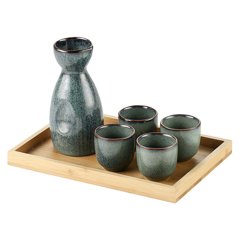 SAKE SET - Mist Green Design | Ceramic Bottle, Cups & Bamboo Tray Full Sake Set myKyokutō