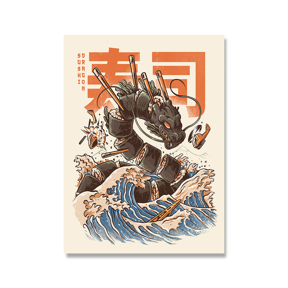 CANVAS - Japanese Cartoon Food Fighter Designs | HD Inkjet No Frame Sushi Dragon myKyokutō
