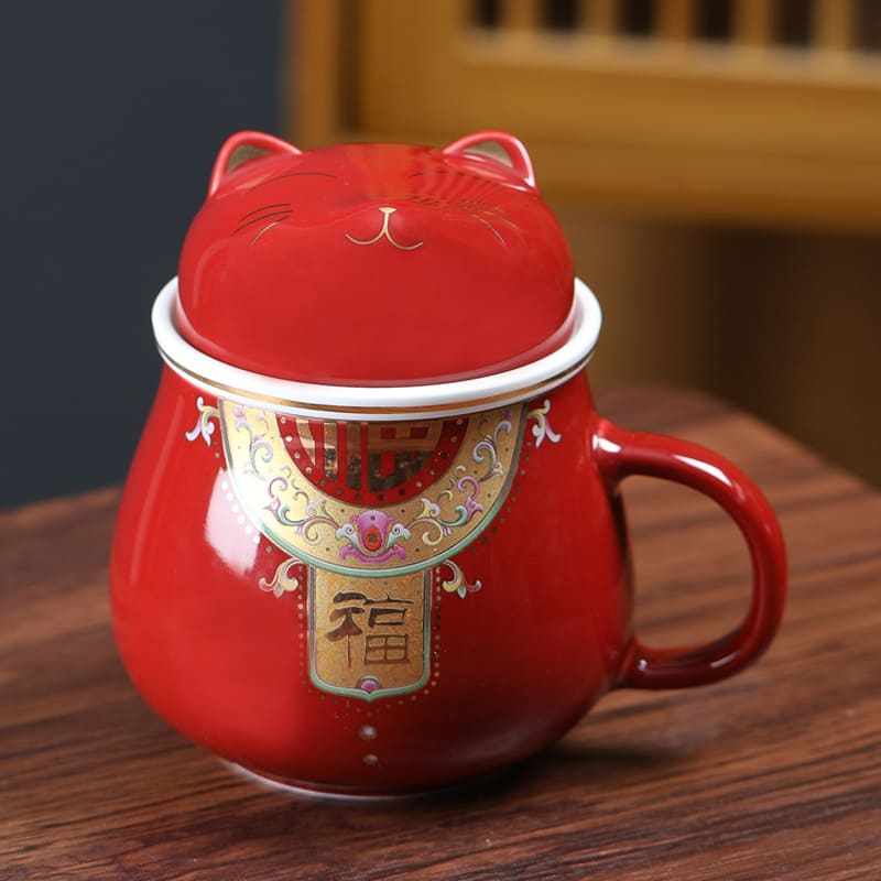 MUG - Guochaofeng Ceramic Tea Cup Chinese Style | 300 ml Bright Red myKyokutō