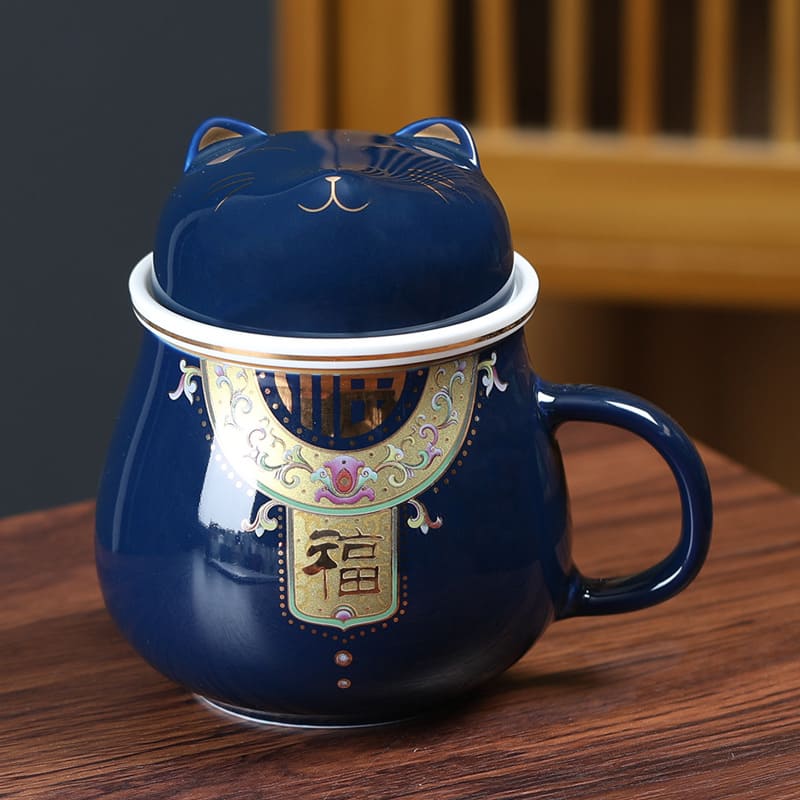 MUG - Guochaofeng Ceramic Tea Cup Chinese Style | 300 ml Sapphire Blue myKyokutō