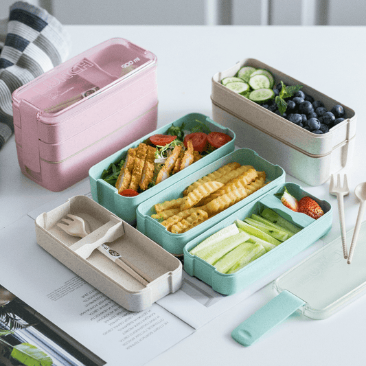 Wheat Straw Lunch Box Healthy Material 3 Layer 900ml Microwave Safety Stackable  Bento Boxes 3 Compartment Food Containers From Esw_house, $3.72