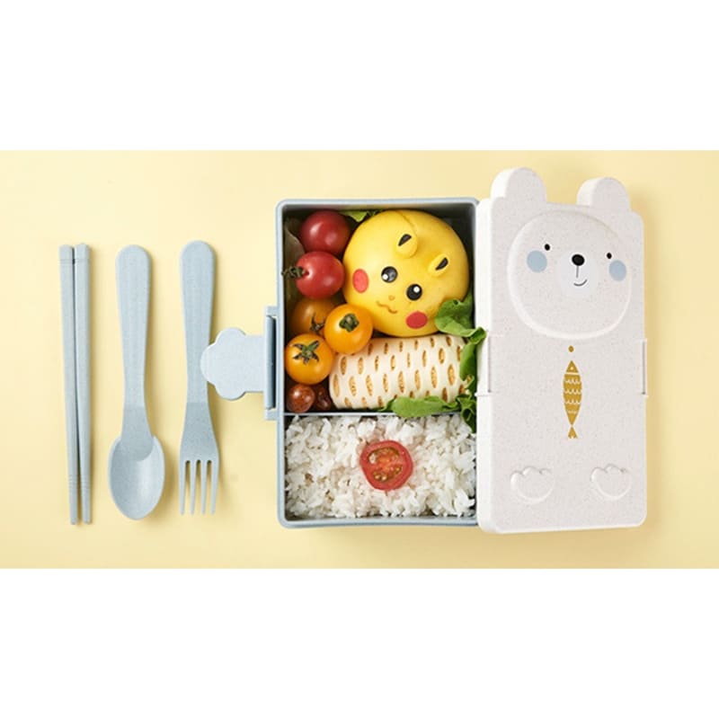 BENTO BOX - Cartoon Children Lunch Box | Wheat Straw 800 ml Blue myKyokutō