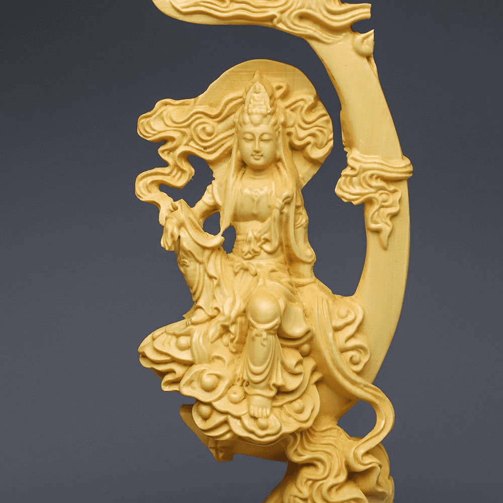 GUANYIN - Sun And Moon Bodhisattva | Boxwood Carving GUANYIN myKyokutō