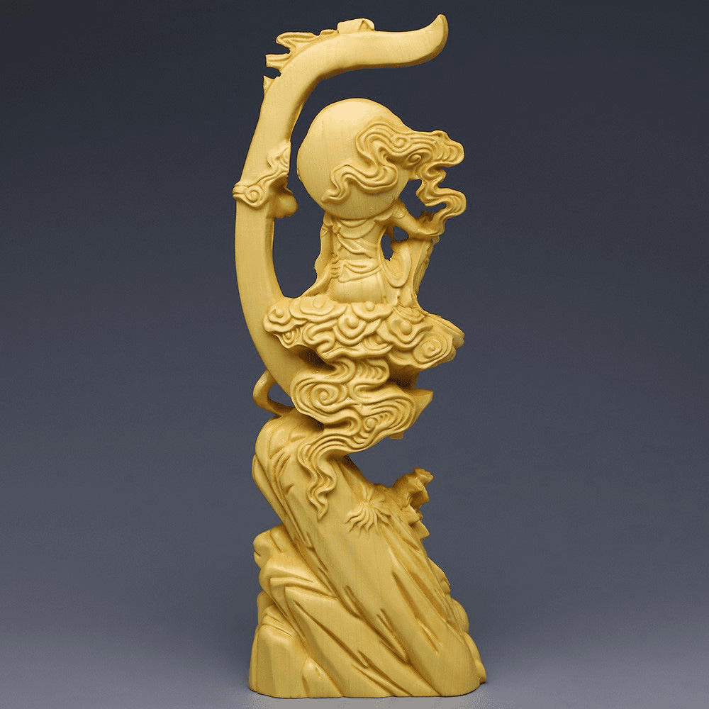 GUANYIN - Sun And Moon Bodhisattva | Boxwood Carving myKyokutō