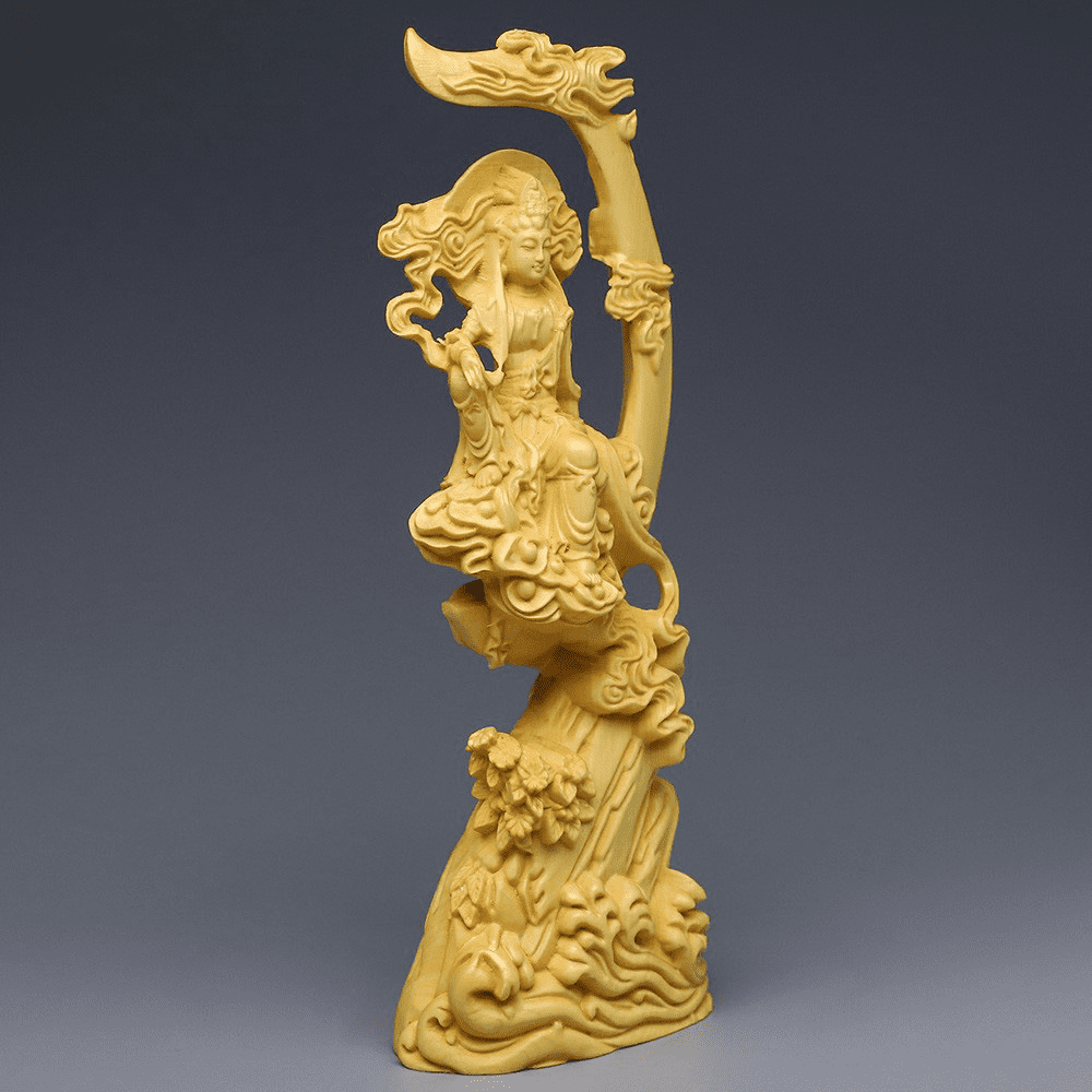 GUANYIN - Sun And Moon Bodhisattva | Boxwood Carving myKyokutō