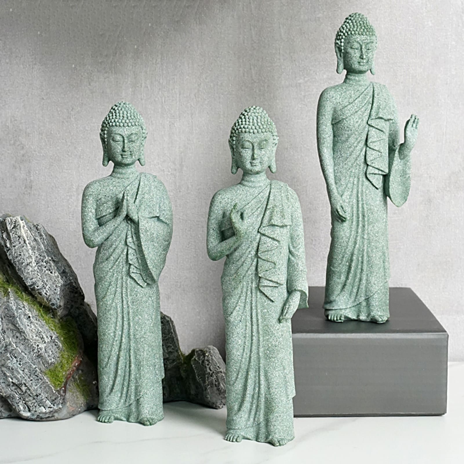 BUDDHA - Standing Chinese Stone Style Buddha Home Decor | Resin myKyokutō