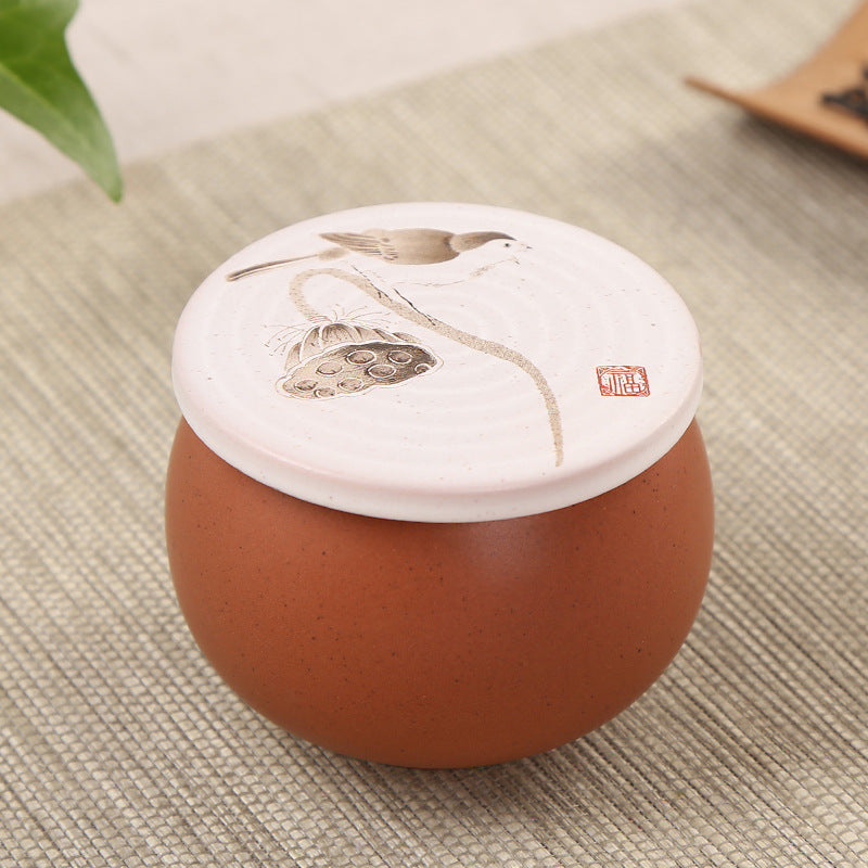 TEA CADDY - Portable Handpainted Mini Tea Caddy | Ceramic Red Brown myKyokutō