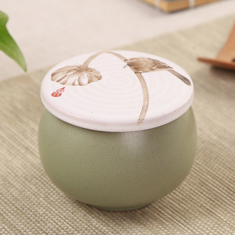 TEA CADDY - Portable Handpainted Mini Tea Caddy | Ceramic Olive Green myKyokutō