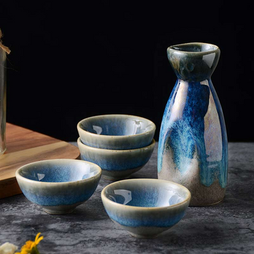 SAKE SET - Japanese Nostalgic Style | Ceramic Bottle & Cups Sake Set myKyokutō