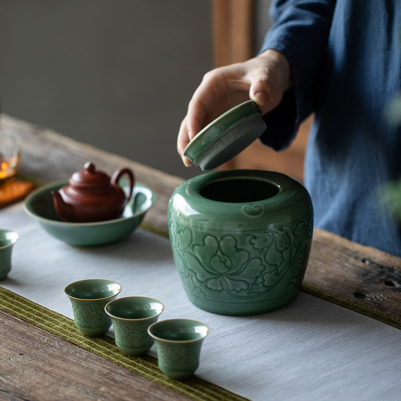 TEA CADDY - Celadon Hand-Wrapped Lotus Caddy | Double Sealed myKyokutō