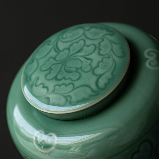 TEA CADDY - Celadon Hand-Wrapped Lotus Caddy | Double Sealed myKyokutō