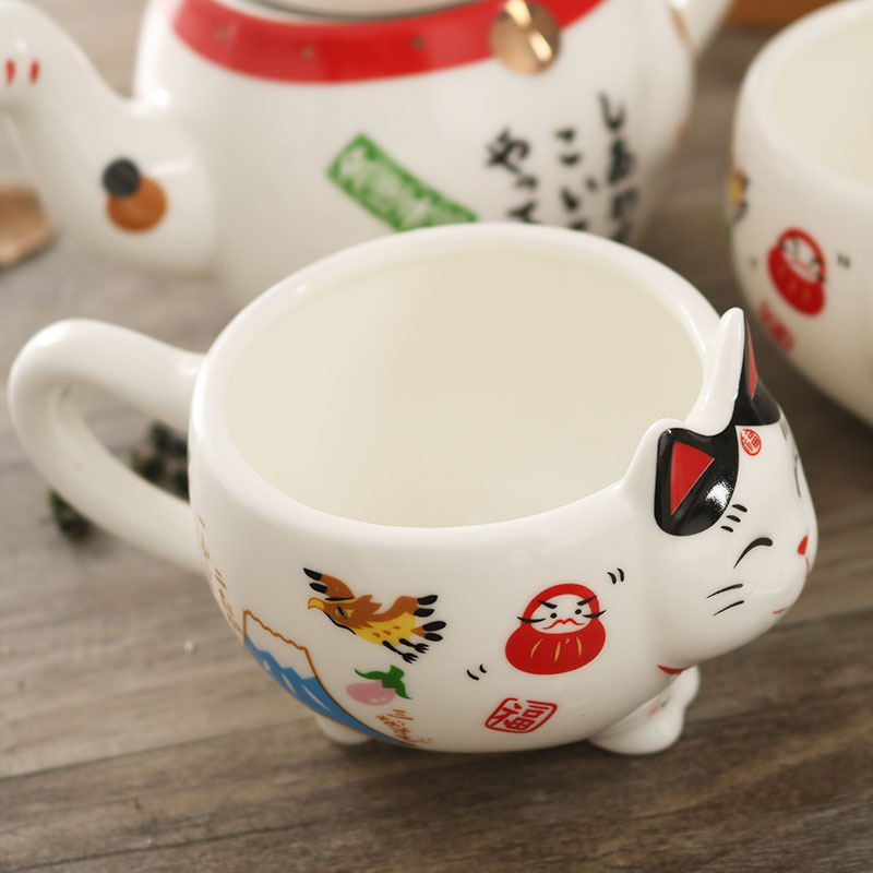 TEA SET - Japanese Lucky Cat Flower Design Set | Ceramic myKyokutō