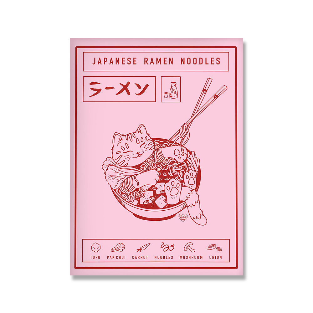 CANVAS - Japanese Cartoon Ramen Neko | HD Inkjet No Frame PinkRed myKyokutō