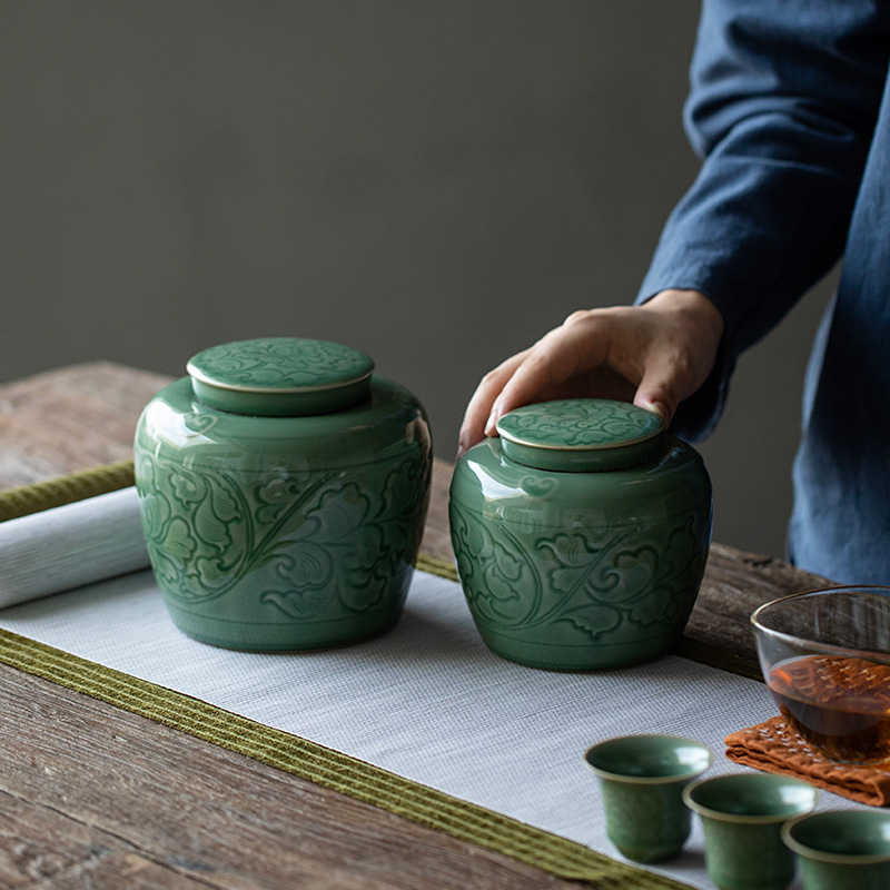 TEA CADDY - Celadon Hand-Wrapped Lotus Caddy | Double Sealed myKyokutō