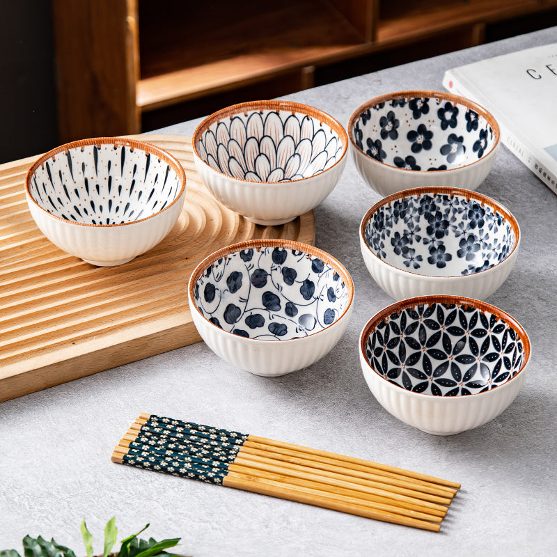 RICE BOWL SET - Hand-painted Floral Ceramic | Japanese Style myKyokutō