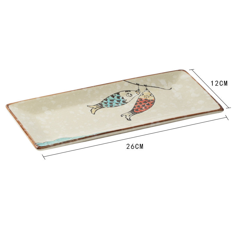 SUSHI PLATE - Creative Rectangular Underglaze Ceramic Plate Double Blessing Fish myKyokutō