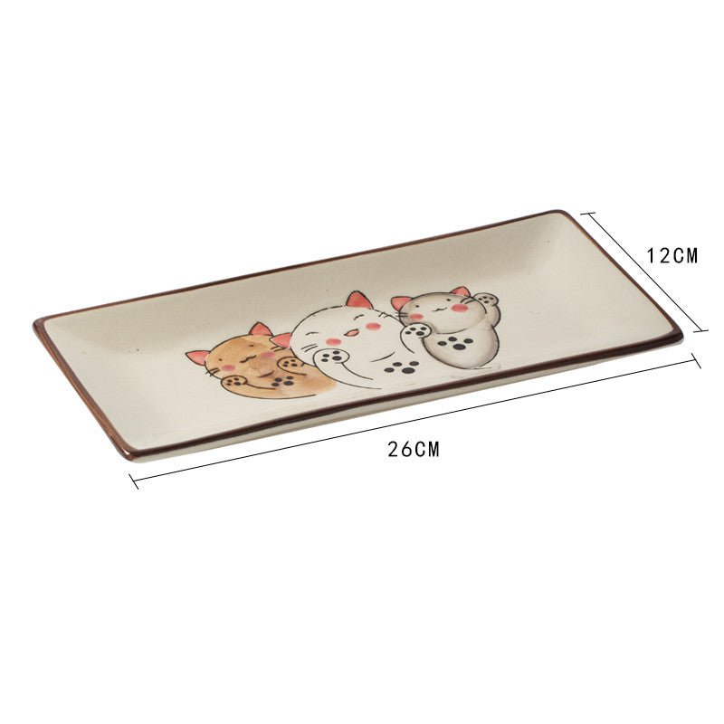 SUSHI PLATE - Creative Rectangular Underglaze Ceramic Plate Three Cute Cats myKyokutō